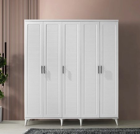 Paris 5 Kapaklı Komple MDF Beyaz Gardırop