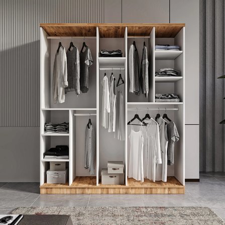 Flora 5 Kapaklı Aynalı Komple MDF Gardırop