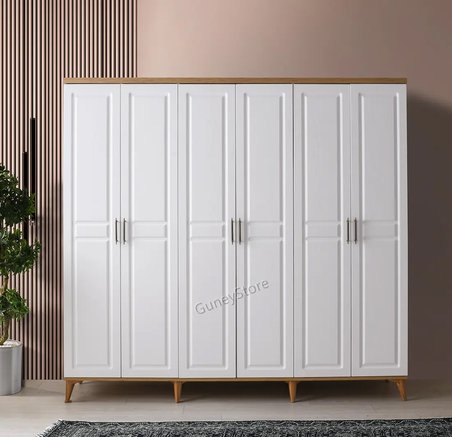 Sport 6 Kapaklı Komple MDF Atlantik Çam-Beyaz Gardırop