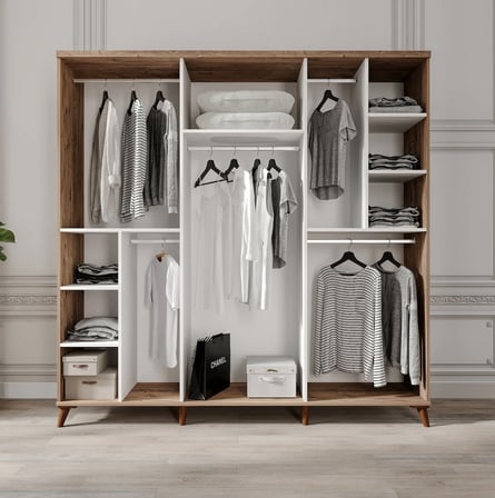 Paris 6 Kapaklı Aynalı Komple MDF Atlantik Çam-Beyaz Gardırop