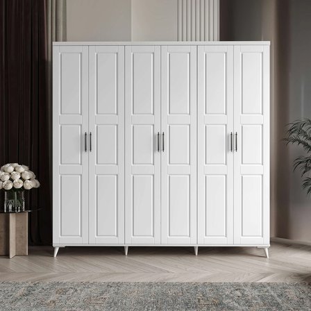 Pana 6 Kapaklı Komple MDF Beyaz Gardırop