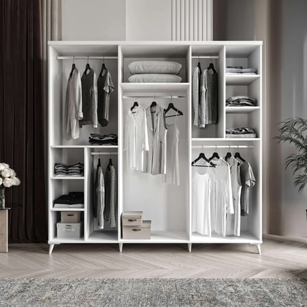 Pana 6 Kapaklı Komple MDF Beyaz Gardırop