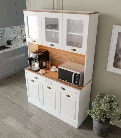 Gözde Kahve Köşesi - 140 cm MDF Mutfak Dolabı - LED Aydınlatmalı -