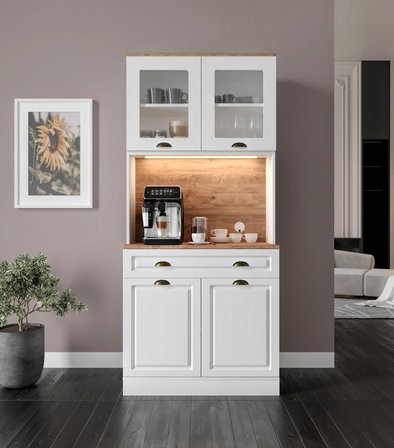 Gözde 2 Kapaklı Kahve Köşesi  93 cm MDF, LED Aydınlatmalı, Çok Amaçlı Mutfak ve Airfryer Dolabı