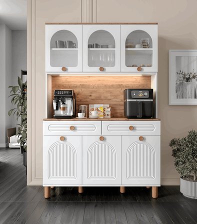 Rosa Kahve Köşesi - 140 cm MDF Mutfak Dolabı - LED Aydınlatmalı -