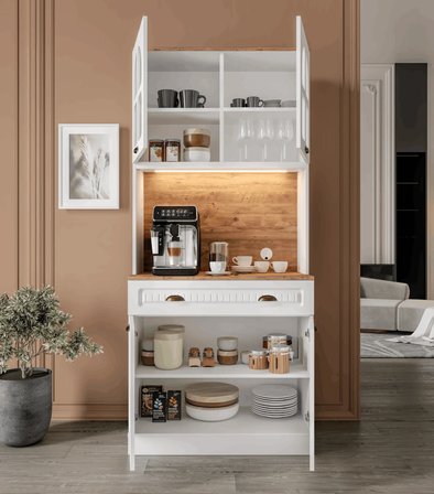 Efes 2 Kapaklı Kahve Köşesi  93 cm MDF, LED Aydınlatmalı, Çok Amaçlı Mutfak ve Airfryer Dolabı