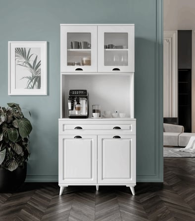 Luna 2 Kapaklı Ayaklı Kahve Köşesi  93 cm MDF, LED Aydınlatmalı, Çok Amaçlı Mutfak ve Airfryer Dolabı