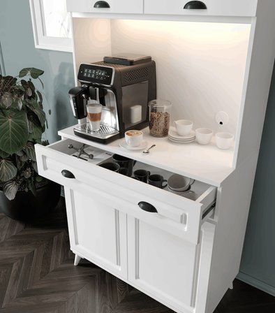 Luna 2 Kapaklı Ayaklı Kahve Köşesi  93 cm MDF, LED Aydınlatmalı, Çok Amaçlı Mutfak ve Airfryer Dolabı