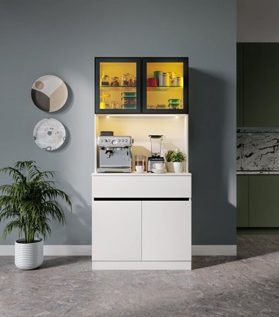 Lotus Mini Kahve Köşesi Komple MDF LED Aydınlatmalı Mutfak Dolabı