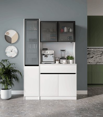 Lotus Midi Sol Vitrinli Kahve Köşesi Komple MDF LED Mutfak Dolabı