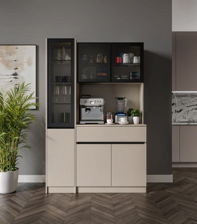 Viona Kum Beji Midi Sol Vitrinli Komple MDF LED Aydınlatmalı Kahve Köşesi