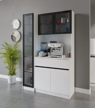 Moon Midi Sol Vitrinli Kahve Köşesi Komple MDF LED Mutfak Dolabı
