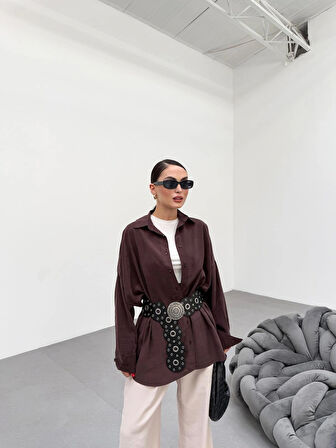 Kahverengi Soft Yumuşak Dokulu Oversize Gömlek