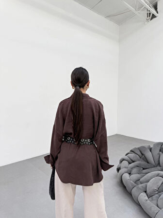 Kahverengi Soft Yumuşak Dokulu Oversize Gömlek