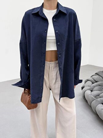 Lacivert Soft Yumuşak Dokulu Oversize Gömlek