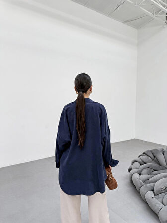 Lacivert Soft Yumuşak Dokulu Oversize Gömlek