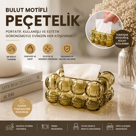 19X13X9CM KAHVERENGİ ŞEFFAF YAYLI MASAÜSTÜ BUBBLE DEKORATİF BULUT PEÇETELİK (5517)