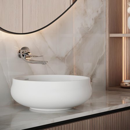 Creavit Gordo Oval Tezgâh Üstü Beyaz Batarya Deliksiz Lavabo 42x42 Cm GO140