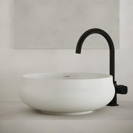 Creavit Gordo Oval Tezgâh Üstü Beyaz Batarya Deliksiz Lavabo 42x42 Cm GO140