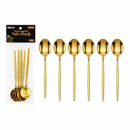 60 PARÇA GOLD TATLI KAŞIK SETİ 13CM - 1 PAKET İÇİNDE 6 ADET VARDIR - 10 PAKET GÖNDERİLİR (5517)