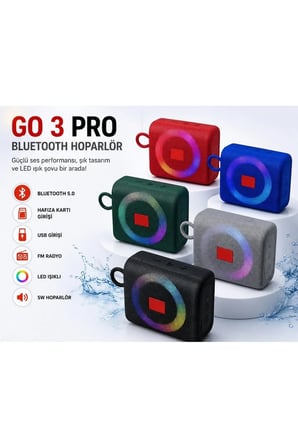 Go3 Pro 5W Bluetooth Speaker Rgb Led Işıklı Tws Özellikli Fm Radyo Sd Kart Usb Girişli Şarjlı Taşınabilir Hoparlör