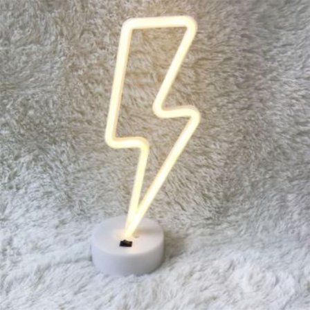 Dekoratif Şimşek Şeklinde Pilli Neon Led Lamba Süs Masa Lambası (5332)