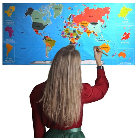 Renkli Atlas Dünya Haritası Manyetik Yapıştırıcı Gerektirmeyen Duvar Stickerı 118 CM * 56 CM (5332)