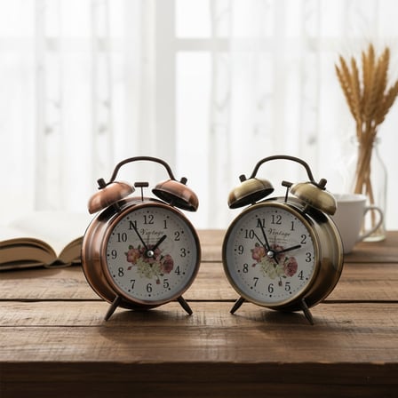 TWIN BELL ALARM CLOCK YUVARLAK MASA ÇALAR SAAT METAL KASA ESKİTME DESENLİ PİLLİ - IŞIKLI ÇAP: 10CM B