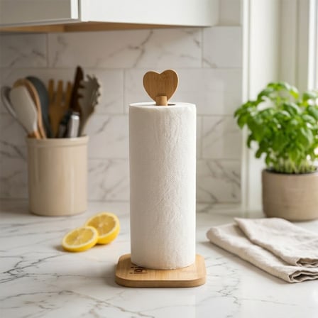 KARE ALTLIK=12X12CM AHŞAP BAMBU KAĞIT HAVLULUK KALP BAŞLI SAP=28.5CM (5332)
