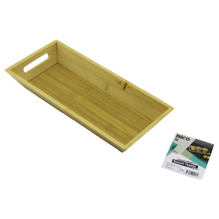 DİKDÖRTGEN=16X35CM  DERİN=4.5CM  AHŞAP BAMBU SUNUM TEPSİSİ ÇİFT OYMA KULPLU (5332)