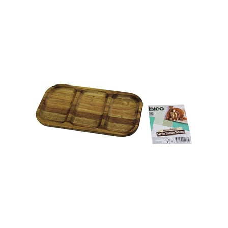 AKASYA DİKDÖRTGEN 3 BÖLMELİ=2+1  AHŞAP SERVİS SUNUM TEPSİ - TAHTASI  25 X 14 X 1.4CM (5332)