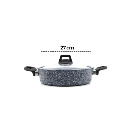 GRİ 7 PARÇA GRANİT TENCERE - TAVA SETİ 20-24CM DERİN - 27CM BASIK CAM KAPAK TENCERE - 26CM TAVA (533