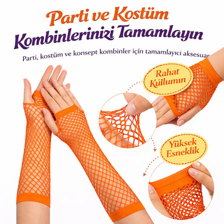 80’ler 90’lar Retro Turuncu File Parmaksız Eldiven 26 cm (5332)
