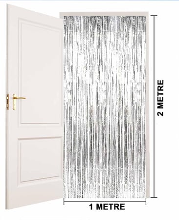 Gümüş Renk Ekstra Metalize Parlak Saçaklı Arka Fon Perde İthal A Kalite 1x2 Metre (5332)