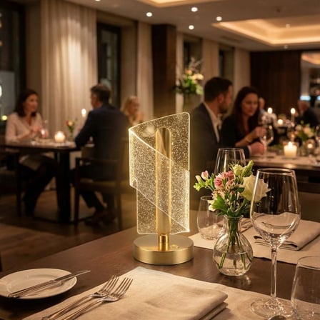 Çapraz Kavisli Kristal Simli LED Masa Lambası – Gold Gövdeli, Dokunmatik, 3 Kademe Işık Ayarlı Şarjl