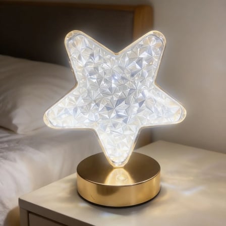 Yıldız Model Kristal LED Masa Lambası – Dokunmatik, 3 Renk Işık Modlu, Şarjlı Mini Dekoratif Gece La
