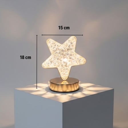 Yıldız Model Kristal LED Masa Lambası – Dokunmatik, 3 Renk Işık Modlu, Şarjlı Mini Dekoratif Gece La
