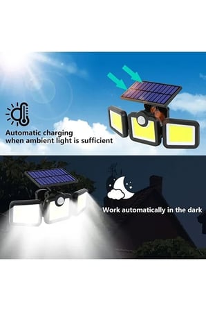 Üçlü Solar Led Projektör – Beyaz Işık – Sensörlü Dış Mekân Aydınlatma (5332)