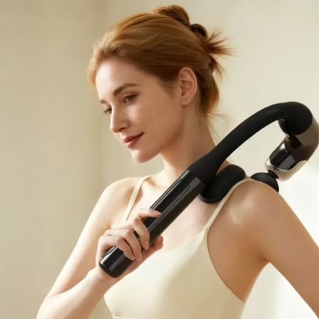 4 Farklı Başlıklı Uzun Saplı Derin Doku Masaj Tabancası, Boyun, Omuz ve Sırt için Ergonomik Saplı Ço