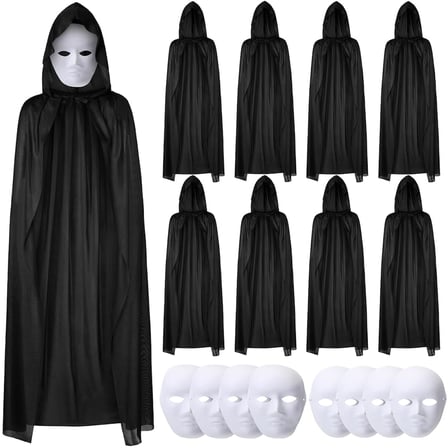 120 cm Siyah Kapüşonlu Pelerin ve Boyanabilir Karton Maske 8’li Set (5332)