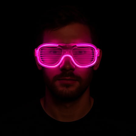 Pembe Led Işıklı Parti Gözlüğü - Neon Glow Şerit Gözlük 3 Modlu (5332)