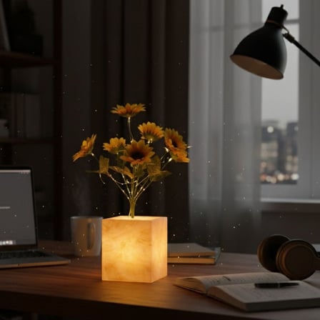 Işıklı Yapay Çiçek – Sarı Saksılı LED Dekoratif Bitki, Masaüstü ve Ev Ofis Aydınlatmalı Süs Bitkisi 