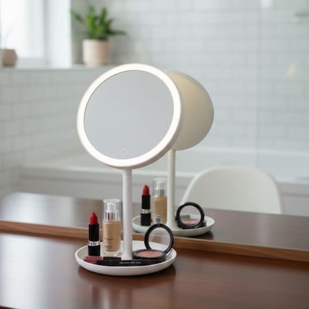 LED Işıklı Yuvarlak Makyaj Aynası – Dokunmatik Ayarlanabilir Işık Tonlu, 360 Derece Döner Masaüstü P