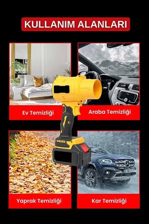 21V Kablosuz Hava Üfleyici | 32.000RPM Turbo Fan, 12.000mAh Batarya, Bahçe &amp;amp; Araç Kurutma / 