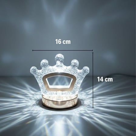 Kral Tacı Model Kristal LED Masa Lambası – Dokunmatik, 3 Renk Işık Modlu, Şarjlı Mini Dekoratif Gece