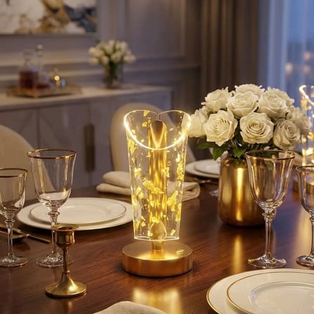Açık Silindirik Kristal Altın Toz Model LED Masa Lambası – Gold Tabanlı, Dokunmatik, 3 Renk Işık Mod