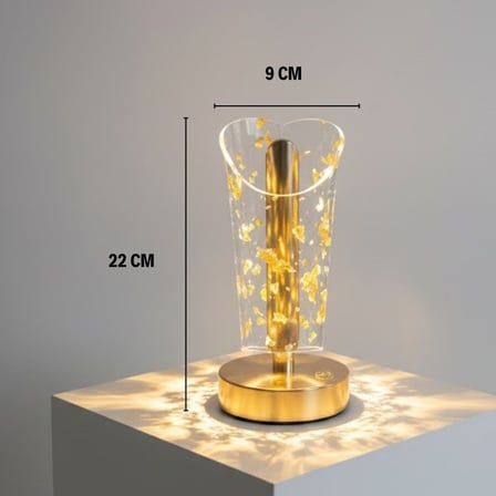 Açık Silindirik Kristal Altın Toz Model LED Masa Lambası – Gold Tabanlı, Dokunmatik, 3 Renk Işık Mod