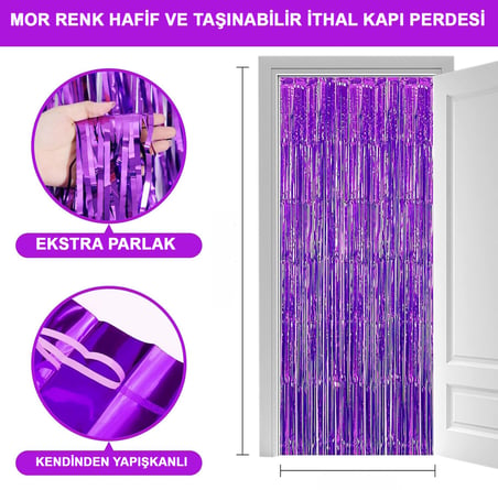Mor Renk Ekstra Metalize Parlak Saçaklı Arka Fon Perde İthal A Kalite 1x2 Metre (5332)