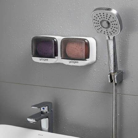 Duvara Monte İkili Kapaklı Plastik Katı Sabunluk Organizer – Banyo &amp;amp; Mutfak İçin Yapışkanlı 