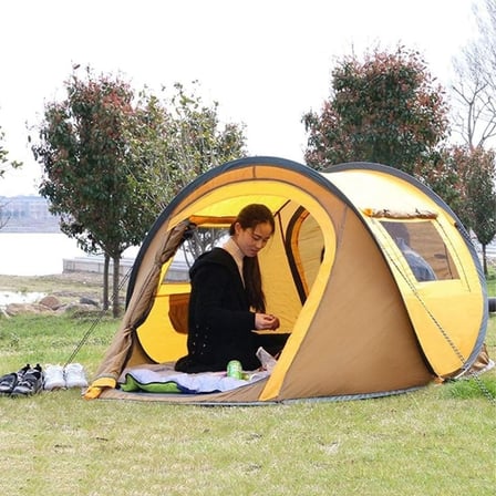 2 Kişilik Vagon Tipi Yarı Otomatik Kamp Çadırı – Çift Kapılı, Çift Pencereli, Hafif Taşınabilir Outd